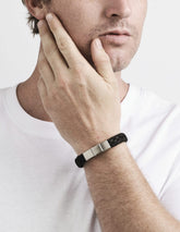 Cudworth Nero Italian Leather Stainless Steel Bracelet